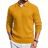 COOFANDY Mens Knit Polos Long Sleeve Casual Sweater Polos V Neck Collared Sweater Golf Polo Sweaters and Pullovers