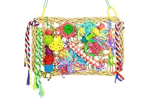 COHYVER Bird Toys, Large Size Parrot Toy, Parakeet Toys for Bird Foraging Conure Hammock Swing,Grass Mat with Colorful and Various Chew Toys for Climb, Shredder, for Cockatiel, Lovebird(Large)