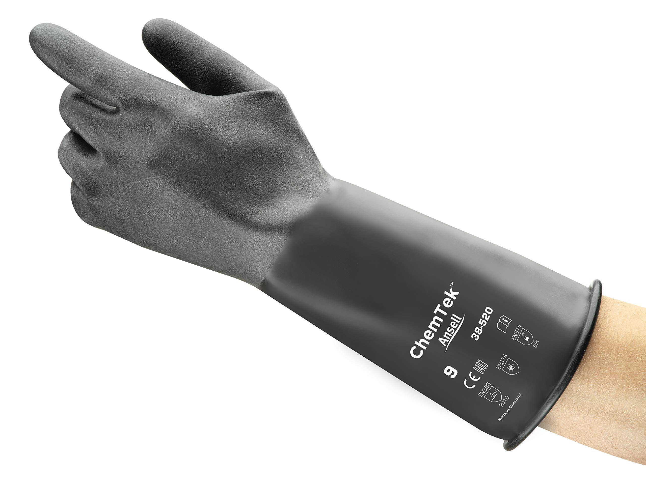 Ansell AlphaTec 38-520 Chemical Resistant Gloves, Maximum Protection for Heavy Duty Work, Flexible and Comfortable Design, Industrial PPE Workwear, Reusable Gloves, Latex Free, Size L (1 Pair)