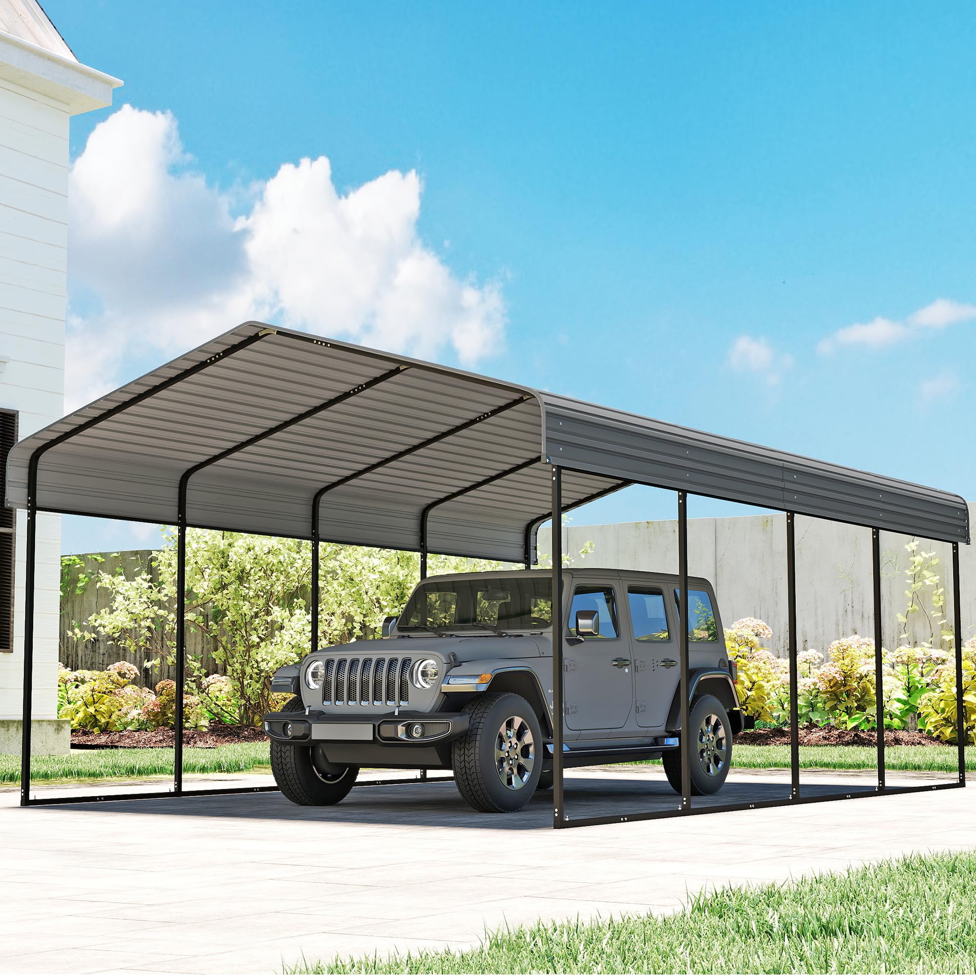 Real Relax 20x20ft Heavy Duty Metal Carport With Galvanized Steel Roof, 4 Support Legs, Outdoor Car Port Shelter For 2 Cars, Trucks And Boats