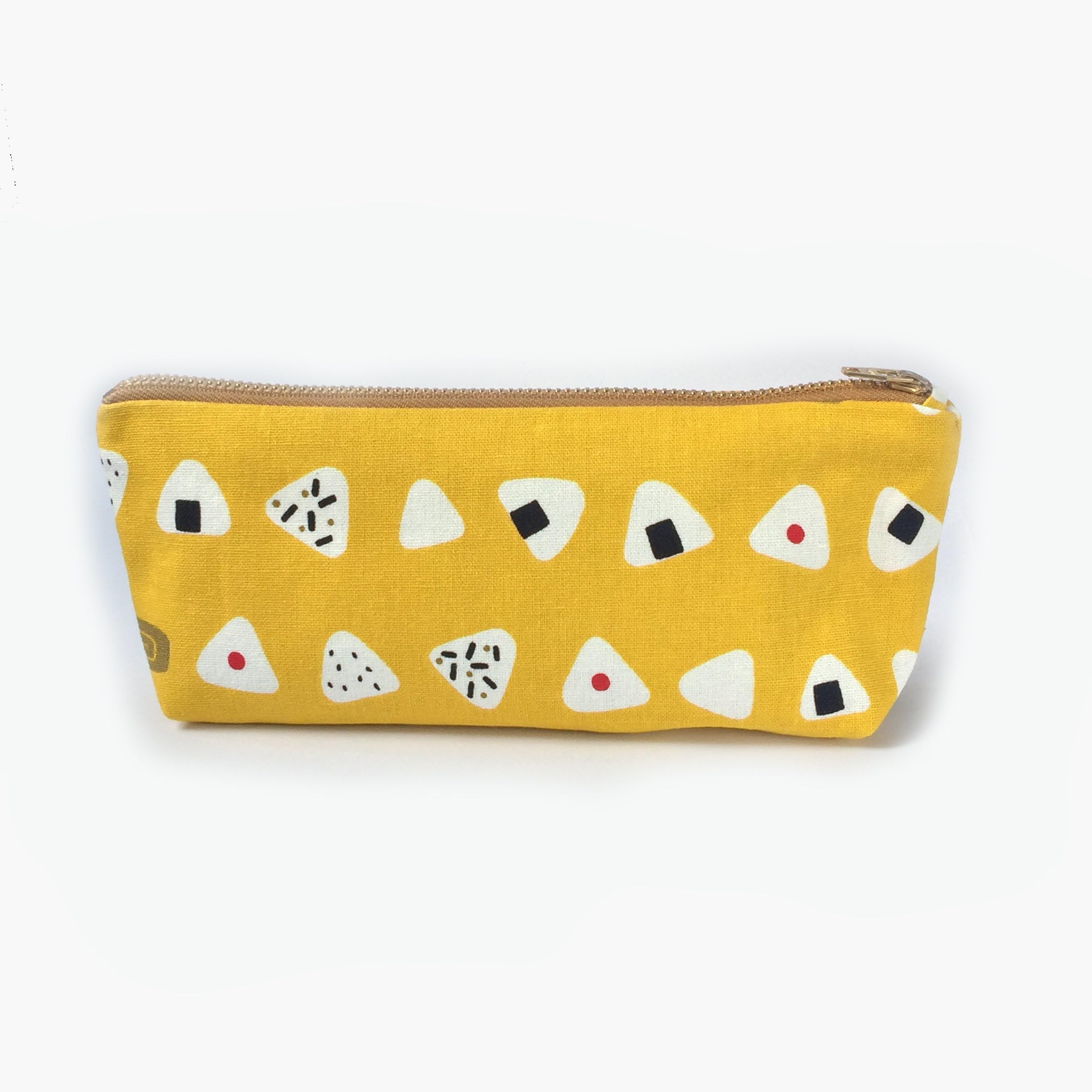 Onigiri Pencil Case, Canvas Zipper Pouch, Cute Gifts for Women - Japanese Rice Ball Sushi Prints Yellow