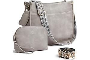 GLOSIW Women's Crossbody Bag Vegan Leather Shoulder Purses and Wallet Two Adjustable Guitar Strap Hobo Bags