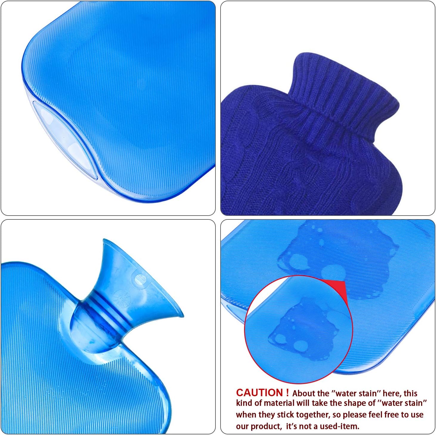 Attmu Classic Rubber Transparent Hot Water Bottle 2 Liter with Knit Cover - Blue: Health & Personal Care