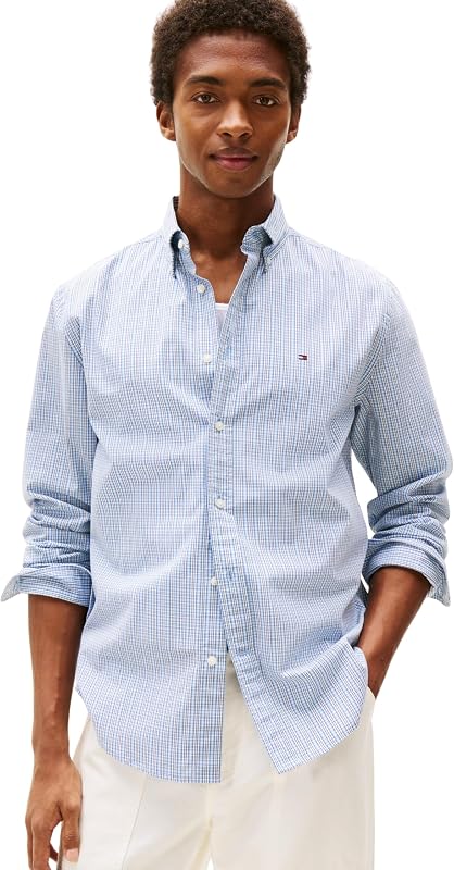 Chemise Homme Flex Poplin Small Tartan en Coton, Bleu (Breezy Blue/Multi Check), S — photo 1 sur 4