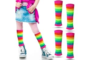 LOOPEER 2 Pairs 80s Neon Leg Warmers for Girls Toddler Knit Ribbed Leg Socks for 1980s Halloween Party Cosplay Costume Accessory