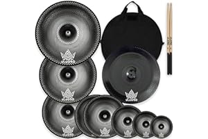 ULUOBO Low Volume Cymbal Pack, Silent Cymbals, Quiet Cymbals Set for Drummer Practice, 6/8/10''Spalsh+14''Hihat+16"Crash+18''Crash+18''China+20"Ride, 9 Pieces, Black
