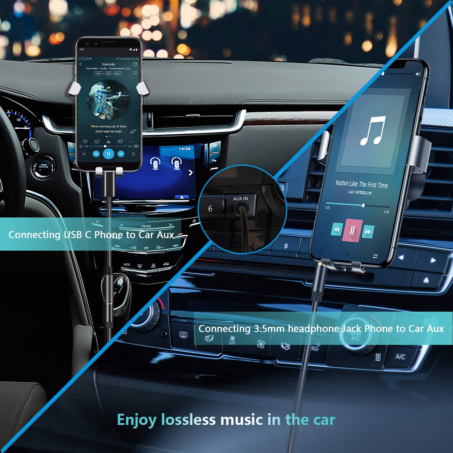 3-in-1 Type C to 3.5mm Audio Aux Jack Adapter, USB-C Male to 3.5mm Female Stereo Earphone Converter (Black)