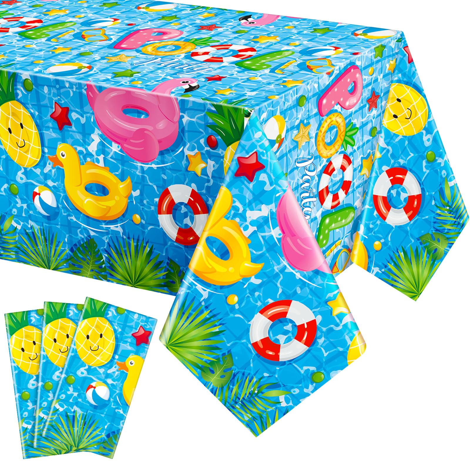 Photo 1 of Thyle 3 Pcs Pool Party Tablecloth Plastic Summer Beach Table Cover 54 x 108 Inch Disposable Hawaiian Tablecloth Pool Party Decorations for Summer Ocean Beach Swimming Pool Birthday Party Supplies