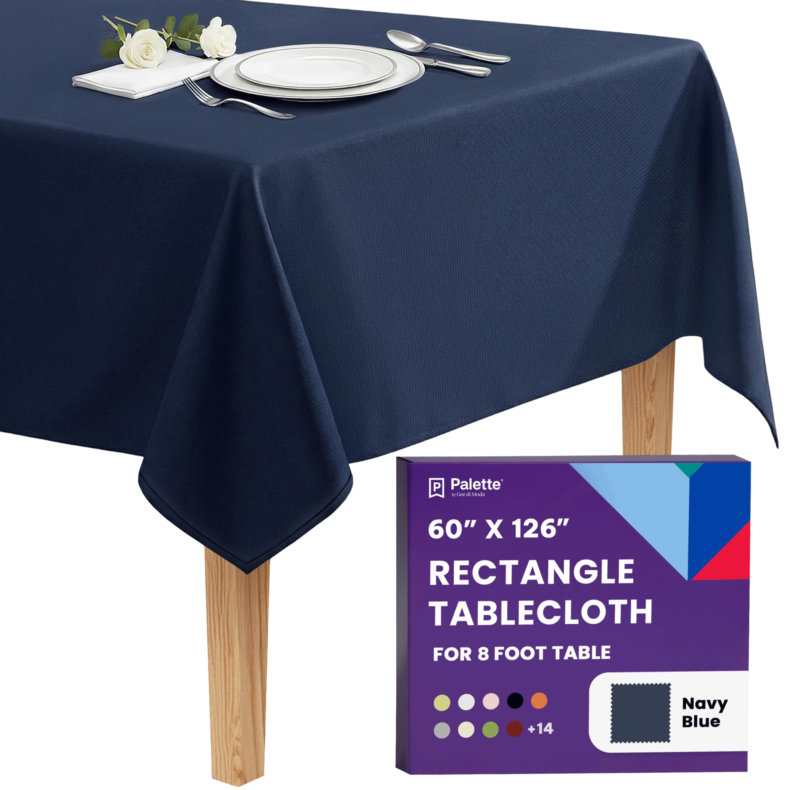 Gee Di Moda Rectangle Tablecloth - 60 x 126 Inch Navy Blue Table Cloth for 8 Foot Rectangle Table - Heavy Duty Washable Fabric - for 8 Ft Buffet Table, Holiday Party, Dinner, Wedding & Baby Shower — image 1