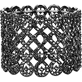 EVER FAITH Art Deco Love Knot Wide Stretch Bridal Bracelet Austrian Crystal
