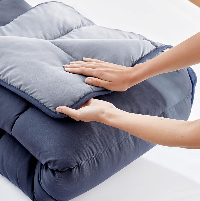 Home - Relleno Nórdico Reversible Fibra 300 gr - Edredón Cama 100/105 - Tacto Pluma, Cálido, Transpirable, Color Gris Claro/Gris Natural, 180 x 220 cm