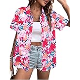Hawaiian Shirts for Women Hawaii Tropical Button Down Tops Summer Beach Vacation Outfits Floral Short Sleeve Blouses