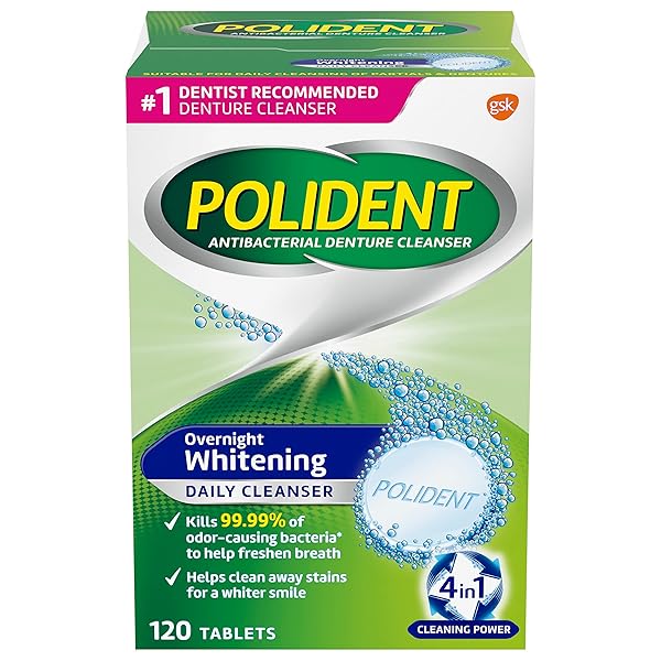 POLIDENT OVERNIGHT WHITENING DENTURE CLEANSER TABLETS – 120 COUNT