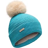 ZLYC Kids Winter Hats for Girls Boys Pom Pom Beanie Hat Cotton Lined Knitted Cap
