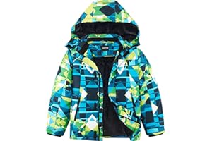 UMMTOM Boys Waterproof Ski Jacket Warm Winter Fleece Snow Coat Kids Outdoor Hooded Snowboard Jacket