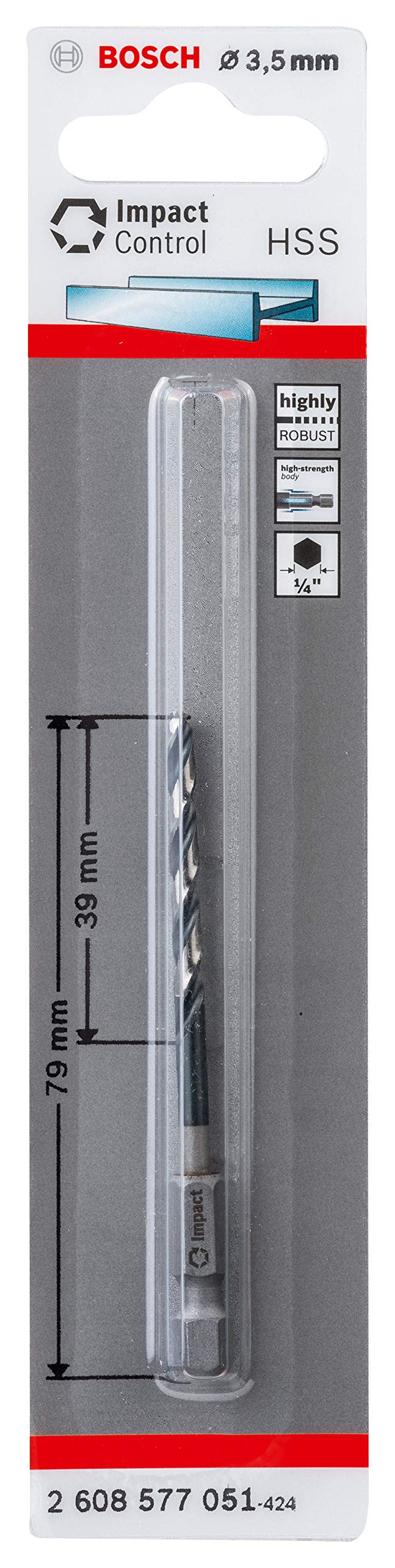 Bosch Professional Impact Control HSS Twist Drill Bit (for metal, 3.5 x 39 x 79 mm, accessories for impact drills)
