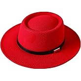 Lanzom Women Vintage Wide Brim Warm Wool Fedora Hat Belt Panama Hat Felt Jazz Hat