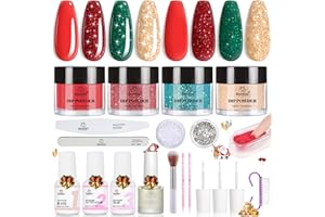 BEETLES GEL POLISH Beetles Christmas Dip Powder Nail Kit, Winter Colors Red Green Glitter Golden Dipping Powder with Liquid Set and Tools for French Nail Art, Easy DIY Home Manicure Salon Merry Sparkle Collection