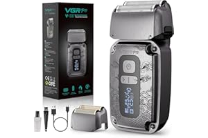 Vgrpro Foil Shaver for Men, Electric Razor for Men Face Beard, Waterproof Cordless Electric Razor for Travel, 4-Speed Setting, USB-C Rechargeable, LED Battery Display, Barber or Home Use (Gray)