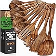 Wooden Spoons for Cooking, Kitchen Utensil Set, 10 Pcs Cooking Utensils Set for Nonstick Pans & Cookware – Study Teak Wood, L