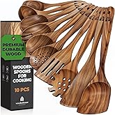 Wooden Spoons for Cooking – 10 Pc Teak Wood Utensil Set, Durable, Nonstick Safe & Heat Resistant with Ergonomic Handles - Uni