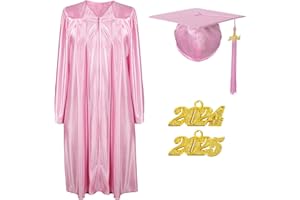 Misscom Unisex Shiny Graduation Cap Gown 2024 2025 Year Charm Tassel Set for Middle High School and Bachelor
