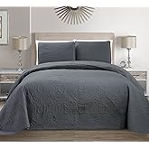 Linen Plus Collection 3 Pieces King/California King Over Size Embossed Coverlet Bedspread Set Solid Charcoal/Dark Grey 118" x 106" New