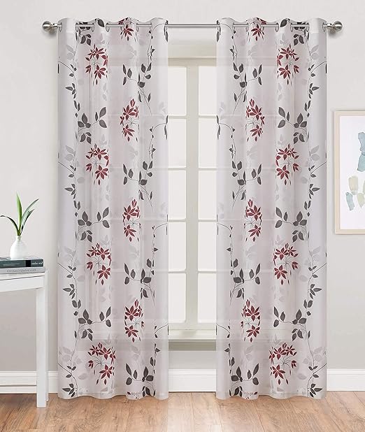 Amazon Com Gold Dandelion Sheer Print Curtains For Bedroom White