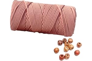 LOVING BASSO Macrame Cords 4mm 100m Cotton Rope 1 Pack Salmon Pink,Natural Cotton Rope for Colorful Macrame Hand Knitting, 4 Strands Twist Cotton Rope Macrame 4mm for Handmade Colored Wall Hanging Weaving Tapestry