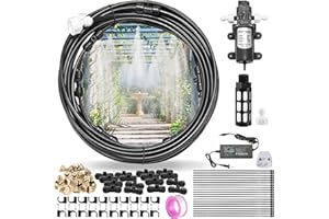 CozyCabin Outdoor Misting Cooling System with Pump - 40ft (12m) Misting Line with Filter + 6 Brass Mist Nozzles (3/4") for Patio Garden Greenhouse Watering Distribution System (12m (40ft))