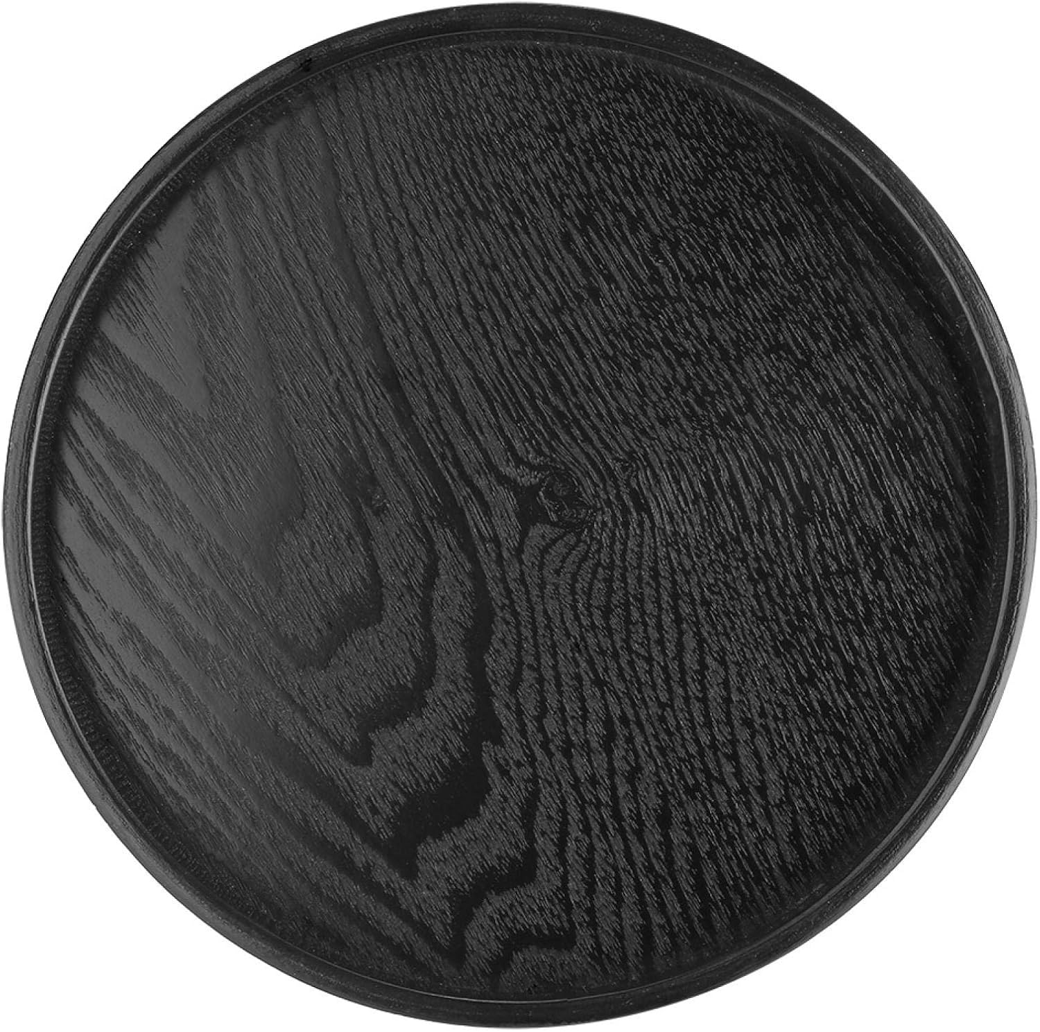 Natural Wooden Round Serving Tray - Black, Multipurpose for Cafe Restaurant, Home (XL 30cm), 30 cm