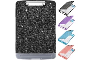 SFLHHDM Glitter Clipboard with Storage,Storage Clipboard with Pen Holder,A4 Binder Clip Boards 8.5x11 with Low Profile Clip,Side Opening Sparkle Clipboards, Clipboards Folder for Office Supplies-Starry Black