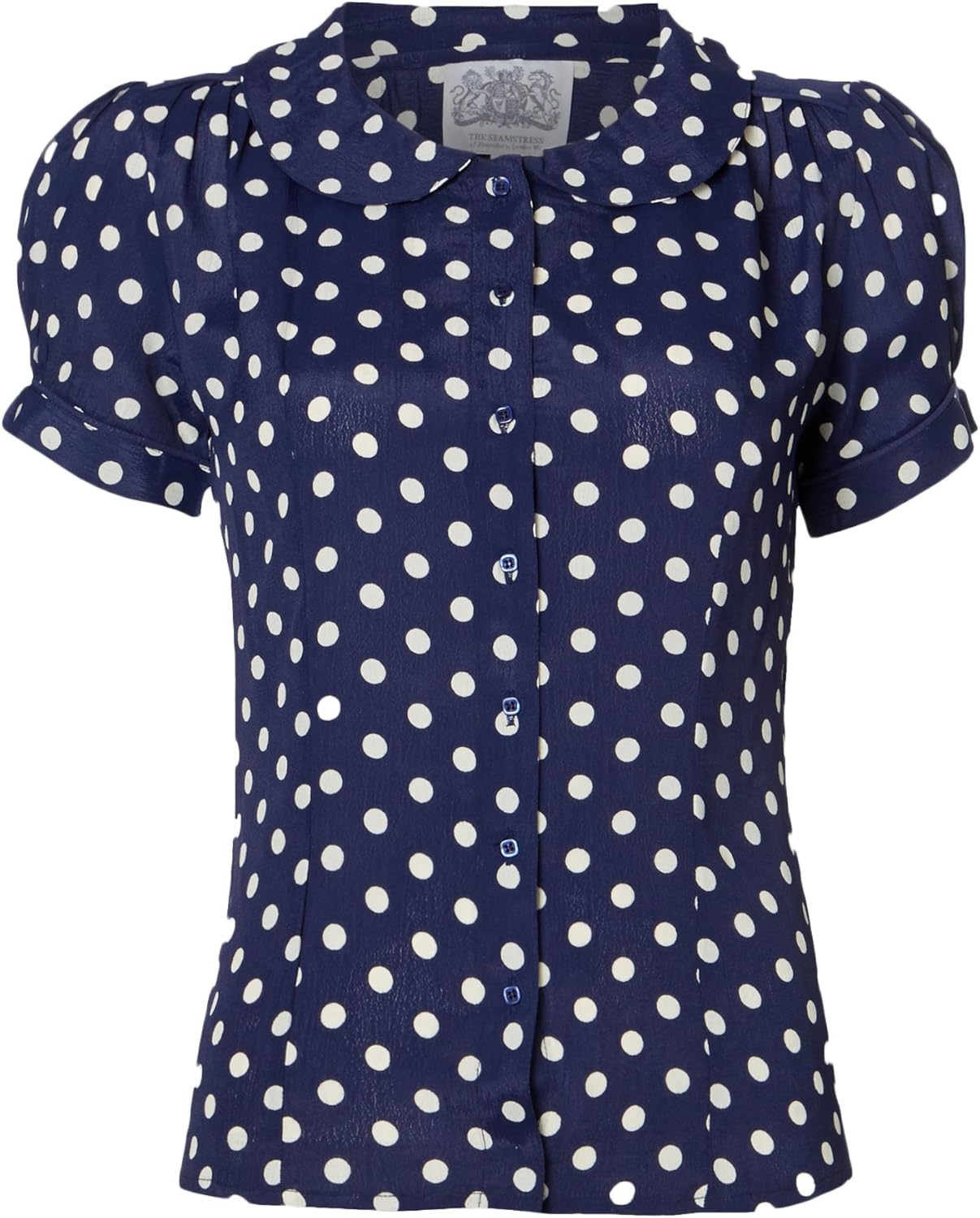 navy spot blouse