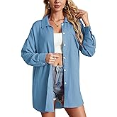 Womens Button Down Shirts Oversize Casual Boyfriend Long Sleeve Button Up Shirt Women Plus Size Blouses Tops with Pocket