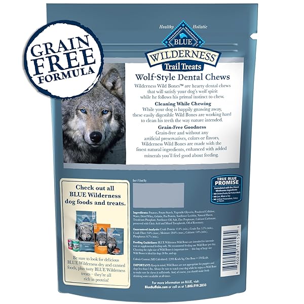 BLUE BUFFALO WILDERNESS TRAIL TREATS WILD BONES LARGE DENTAL CHEWS, GRAIN-FREE DOG BONES FOR LARGE DOGS MADE WITH NATURAL INGREDIENTS, 10-OZ BAG