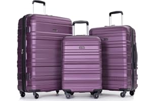 Travelhouse Luggage Sets, Hardside Suitcases 24in/28in, Carry on 20in,3 Piece Set Travel Luggages Clearance with Double Spinner Wheels TSA Lock Lightweight (Dark Purple)