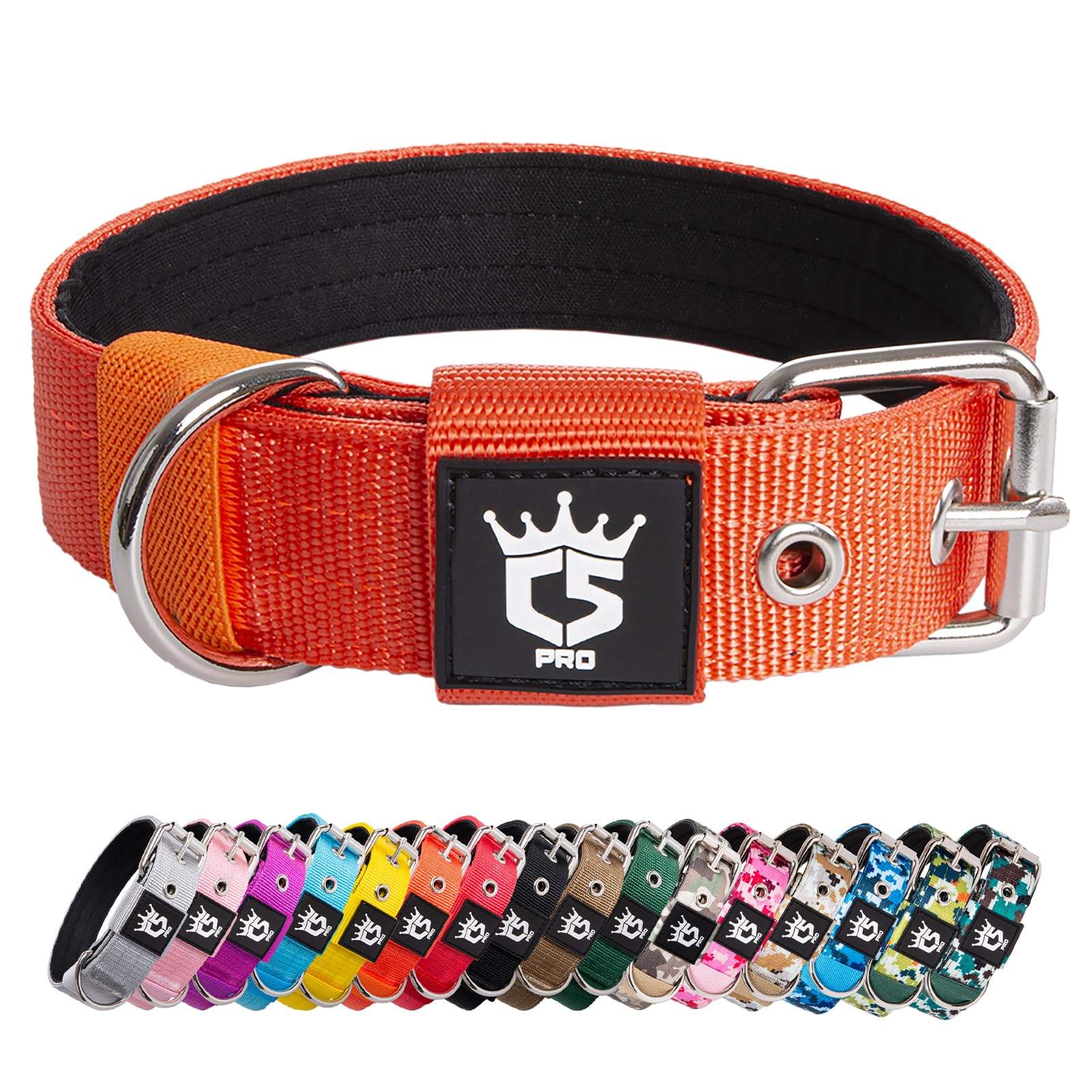 Photo 1 of TSPRO Tactical Dog Collar 1.25 Inch Wide Thick Dog Collars with Heavy Duty Metal Buckle, Durable, Strong, Adjustable for Small Dogs (Orange S)