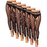 Newcotte 6 Pair Fishnet Stockings for Women Black Footless Thigh High Stockings Plus Size Lace Mesh Thigh High Tights (Elegant Black)