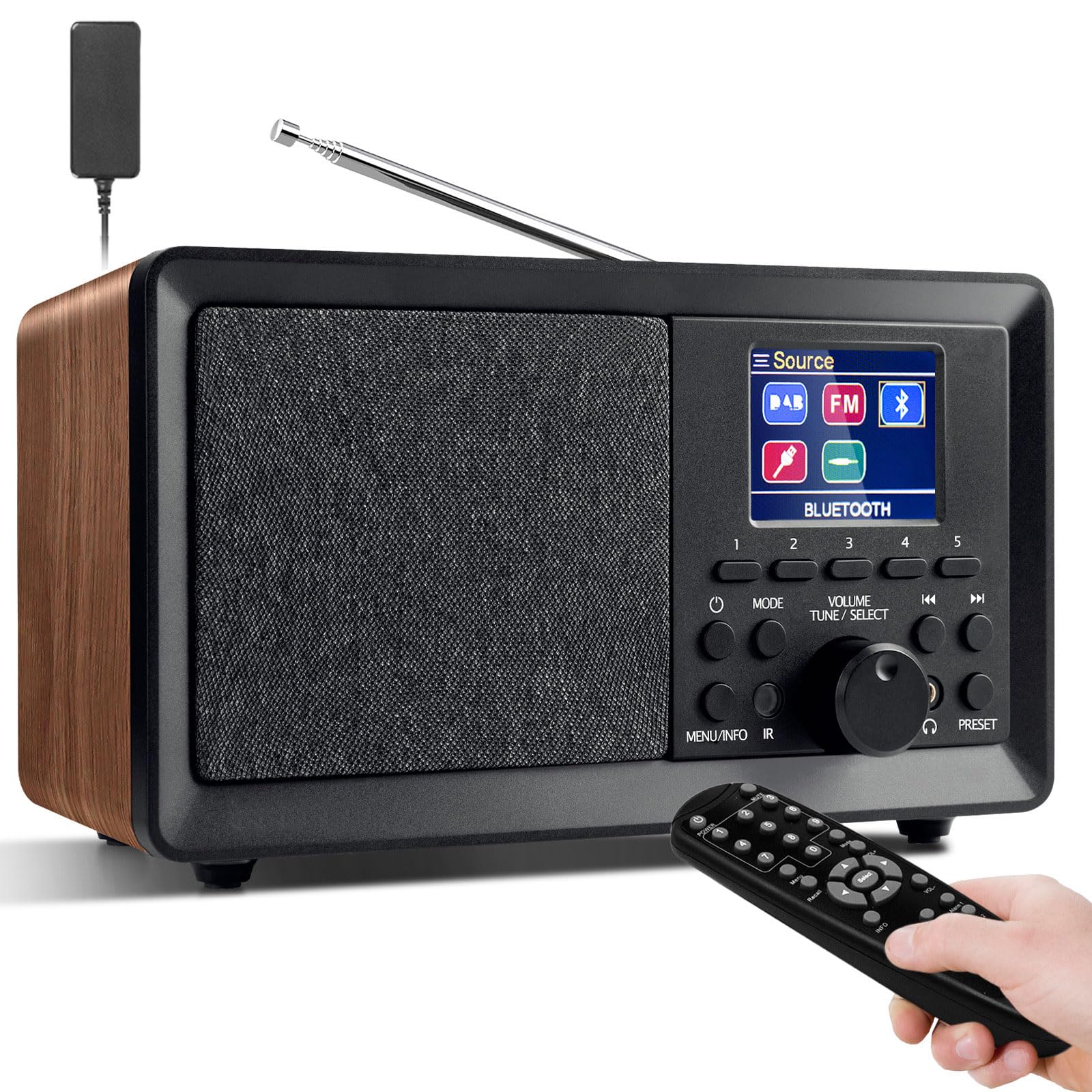 Wholede DAB Plus Radio mit Bluetooth, DAB Radios mit Fernbedienung DAB+/FM Radio Retro Holz Digitalradio Küchenradio Radiowecker mit Zweifacher Alarm und USB/AUX Hafen
