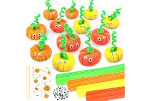 JIABNUKKN Pipe Cleaners DIY Pumpkin Decoration Halloween Crafts for Kids 200Pcs 4 Assorted Pipe Cleaners Craft Pumpkins Decorating Kit Chenille Stems Eyes Halloween Thanksgiving Fall Decor Gifts Toys for Kids