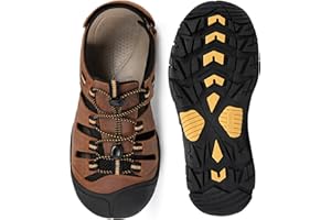 KOIMED Men's Hiking Leather Sandals Closed Toe Water Shoes For Summer Athletic Outdoor Walking Sports Trail River Fishing Wide Adjustable Waterproof Arch Support