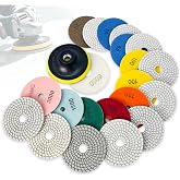 7 Inch Diamond Polishing Pads Tile Stone Diamond Sanding Pads Kit | Including 5/8-11 Backer Pad for Wet Dry Drill Grinder Polisher,30-6000 Grit Granite Marble Concrete Rock Quartz 12 pcs