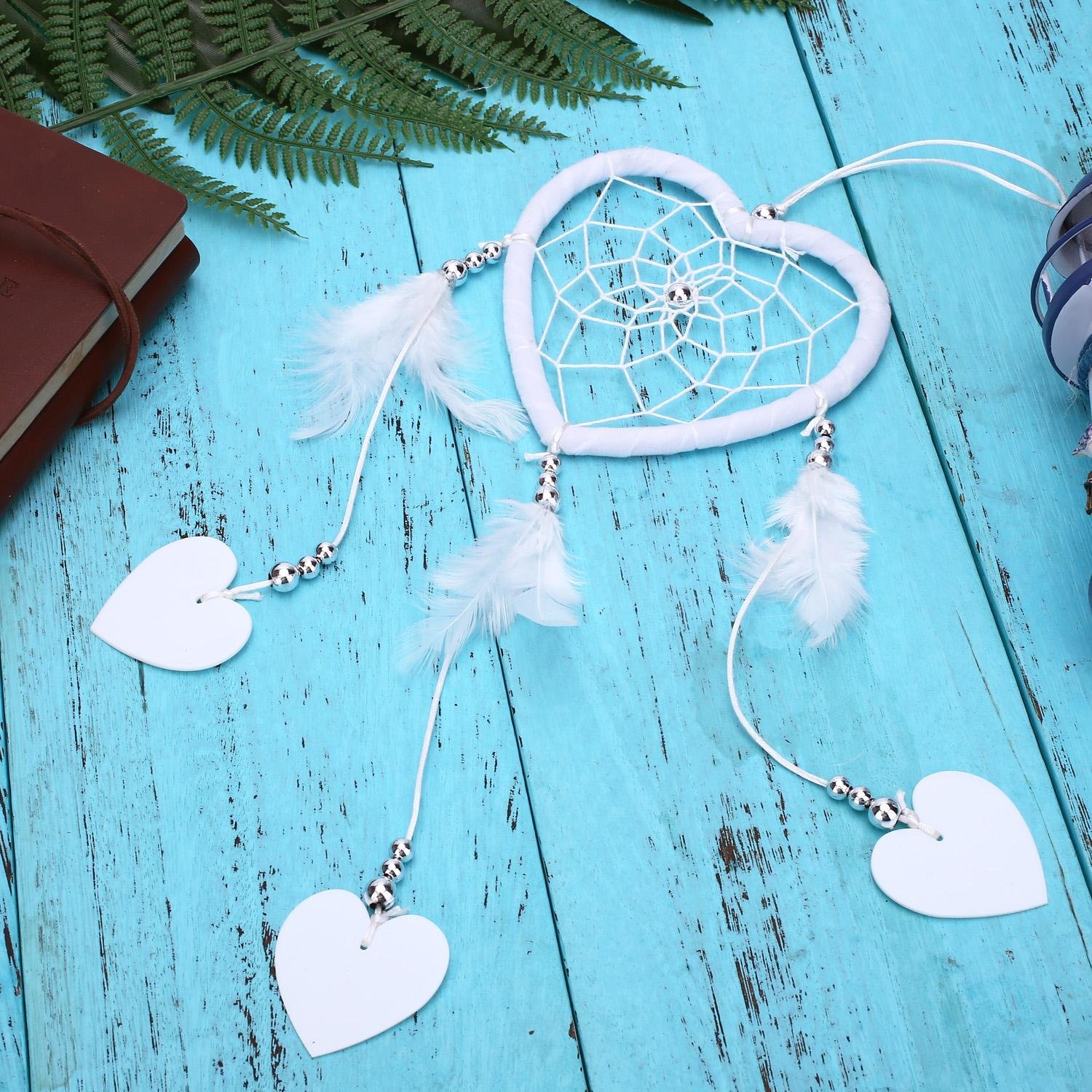 SOLEDI Dream Catcher White 37cm Heart Shape Handmade Traditional Circular Net Home Decor Wall Car Hanging Ornament Gift