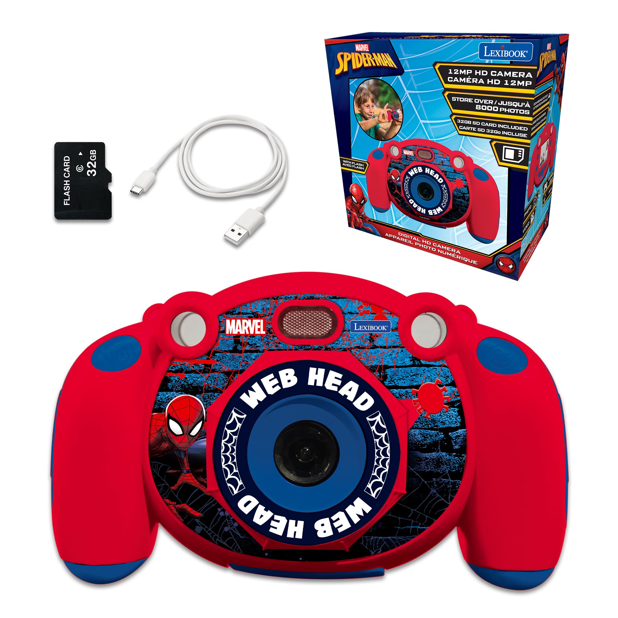 Lexibook, Spider-Man, 4-in-1 Kids digital camera, photo and video function, games, 32GB SD card included, red, DJ080SP — image 1
