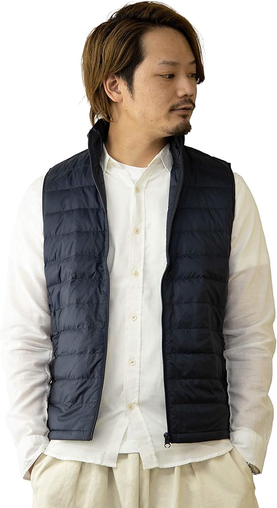 Amazon ナイラス Nylaus ダウンベスト メンズ スタンドカラー ハイネック 無地 黒 ネイビー カーキ 秋 冬 インナーベスト ライトダウンベスト トップス カジュアル ビジネス お洒落 ネイビー L ベスト 通販