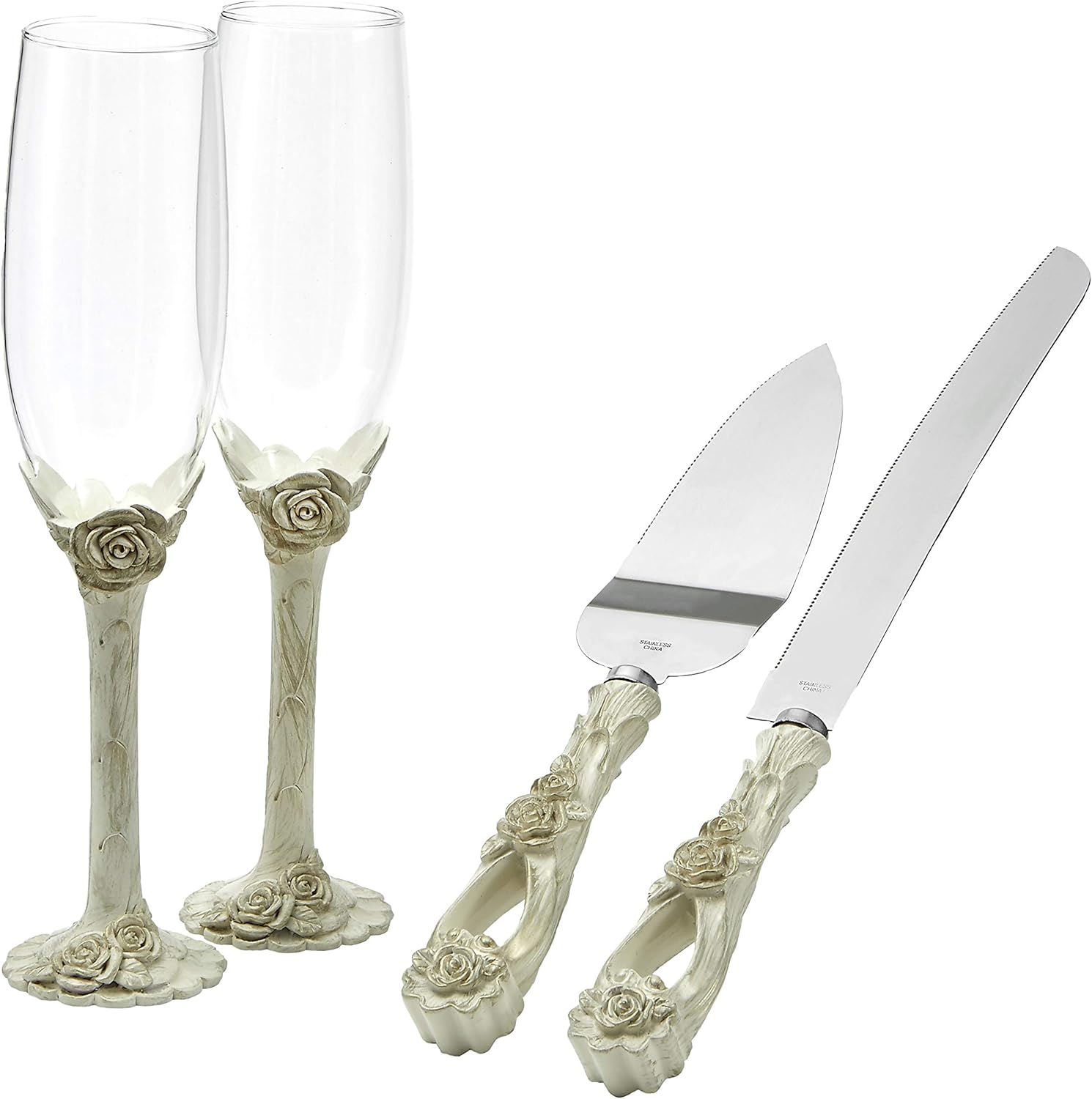 Fashioncraft Vintage Rose 4 Piece Champagne Flutes and
