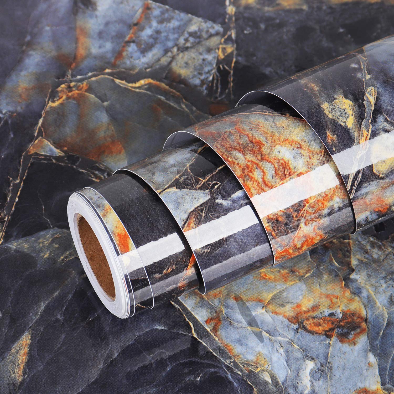 Photo 1 of Livelynine Blue Gem Marble Contact Paper Self Adhesive Wallpaper Peel and Stick Countertops for Kitchen Cabinet Table Desk Bathroom Counter Top Covers Waterproof Removable 15.8x78.8 Inch