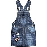 KIDSCOOL SPACE Baby Little Girls Fox Flowers Embroidered Lace Denim Overall Dress