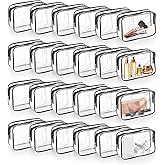 QLFJ-FurDec 24 PCS Clear Makeup Bag with Zipper, Waterproof Transparent Toiletry Bag Organizer, PVC Portable Cosmetic Bags for Women Men Traveling Vacation Bathroom Home (Black)