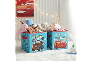 IDEA NUOVA Disney Cars Storage Cubes, Set of 2 Durable 10"x10"x10" Fabric Bins with Handles, Lightning McQueen Organizer Boxes for Kids' Toys, Clothes & Room Décor